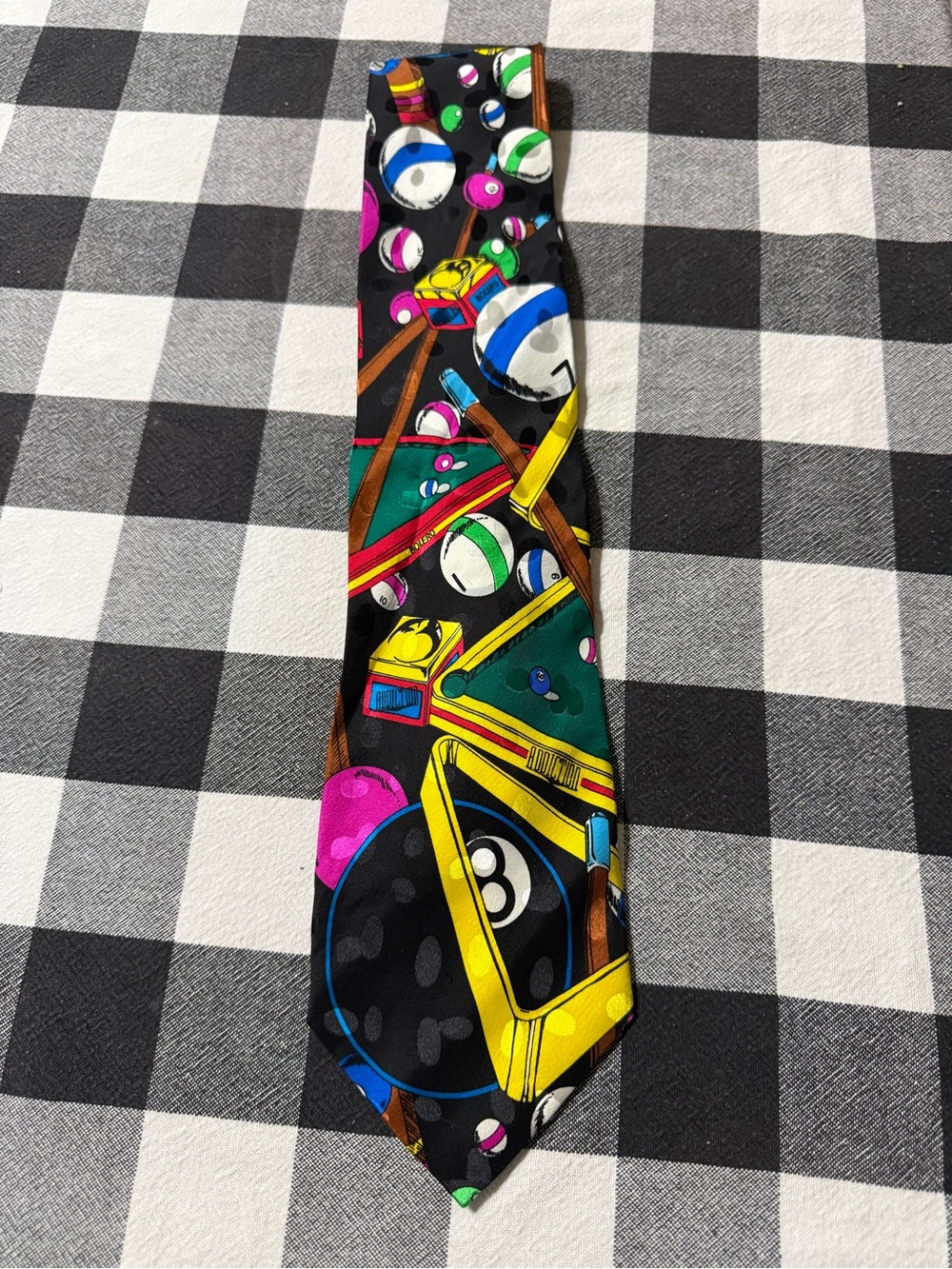 Addiction Black Tie with Bright Pool Ball & Cue Graphic